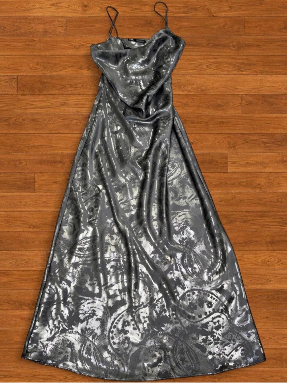 Zara Silver Metallic Slip Maxi Dress